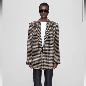 NWT Anine Bing Kaia Houndstooth Oversized Double-Breasted Blazer— Women’s Large